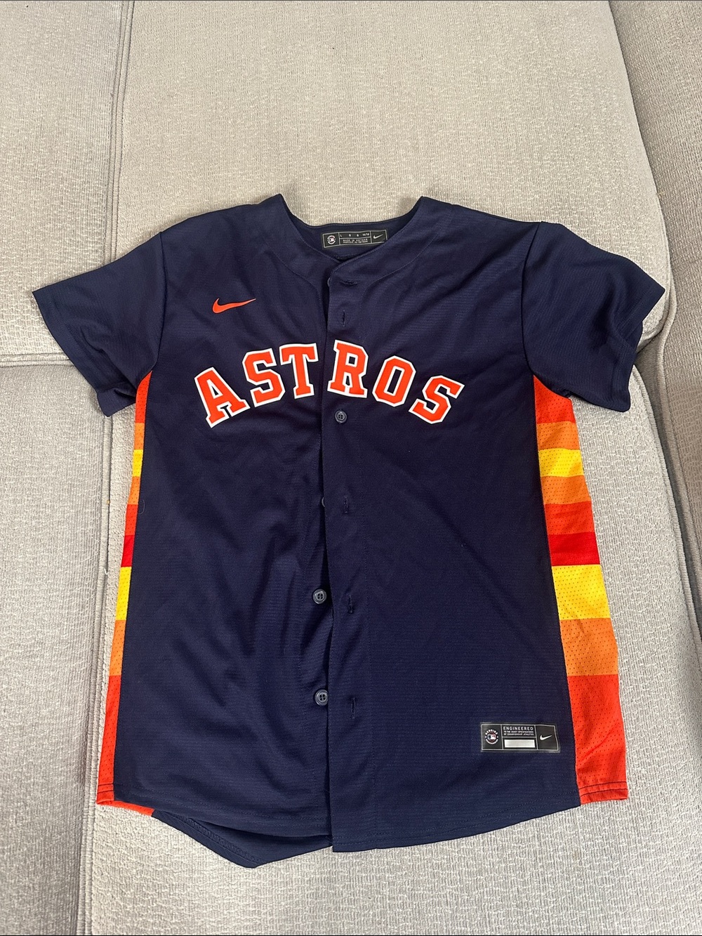 Nike Navy Astros Kids Button-Front Jersey with Orange Accents